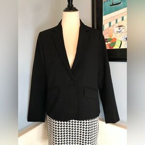Black One Button Women's Blazer with Notched Collar Sz M